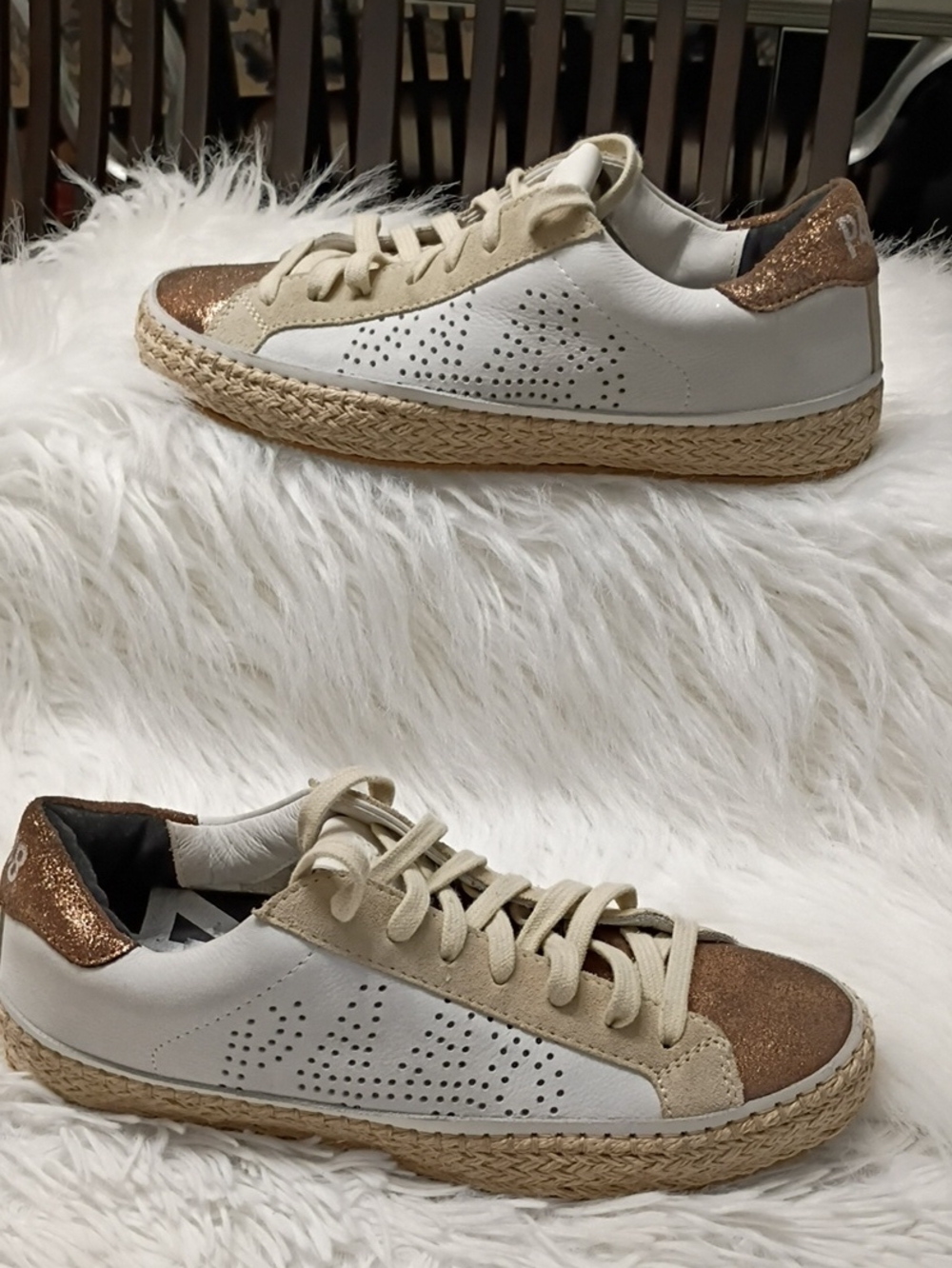 New P448 John Leather & Suede Skate Sneakers Women's EU 37 Cream, Tan, & Bronze